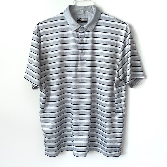 Callaway Opti Dri Golf Polo Shirt Mens XL Gray stripe Spellout logo Wicking - Picture 1 of 9